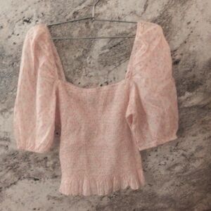 Heartloom Pink Floral Blouse with Puff Sleeves